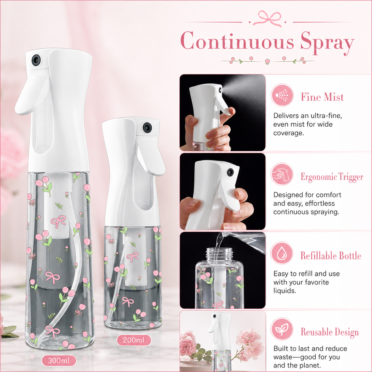 200/300/500ml Cute Floral Cont - огляд і ціна Misting Bottle Fine